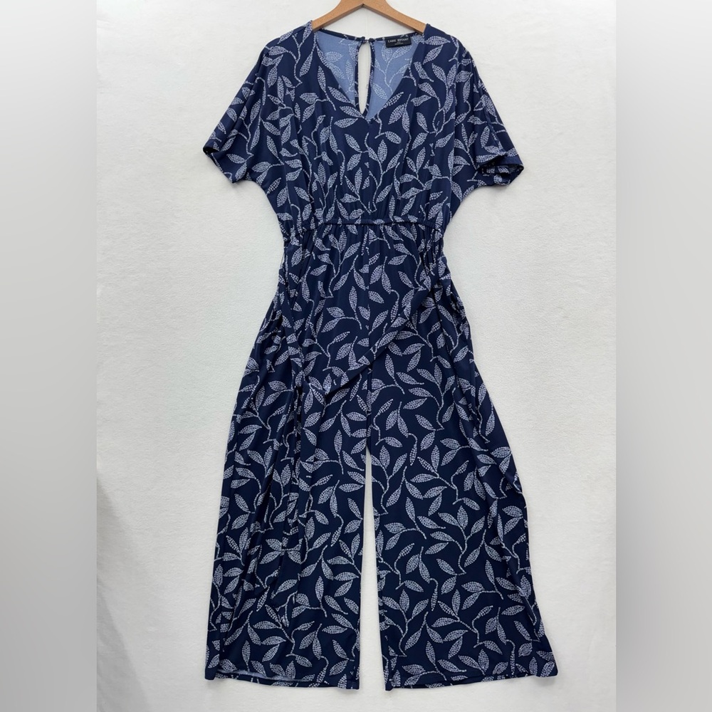 Lane Bryant Women’s 14/16 Blue Floral V-Neck Wide Leg Jumpsuit